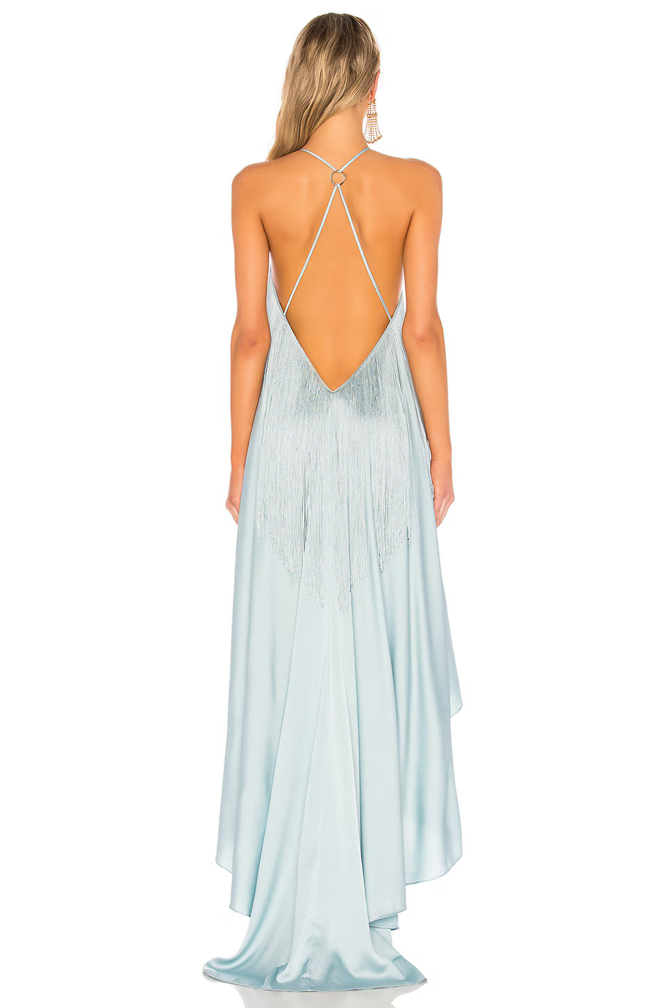 Armelia | Maxi Sukienka Satynowa z Głębokim Dekoltem i Rozcięciem