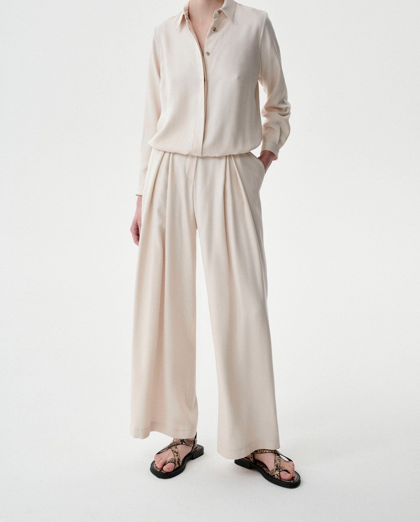 Spodnie tencel Ibell kremowe