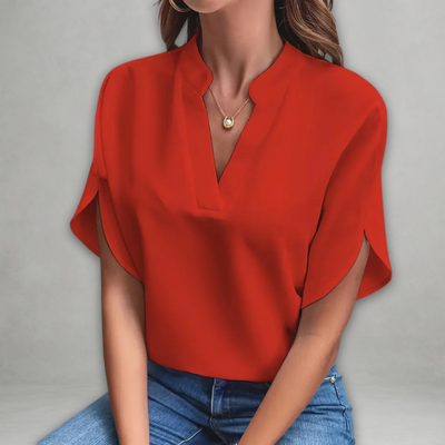 Emily | Biała Bluzka Luźna z Dekoltem w Szpic i Odkrytymi Rękawami