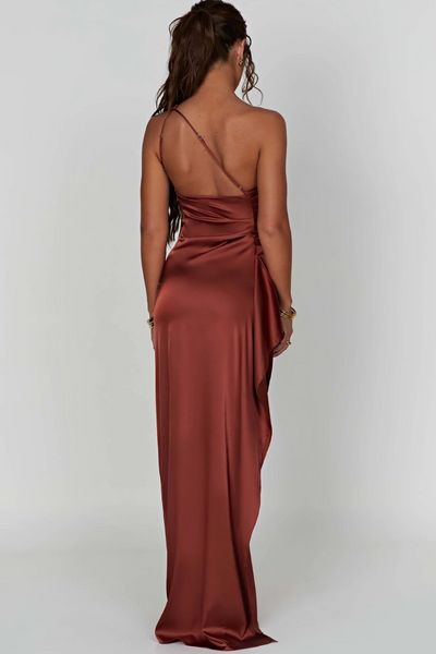 Loralei | Sukienka Satynowa z Asymetrycznym Dekoltem