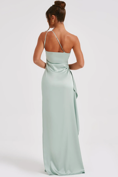 Loralei | Sukienka Satynowa z Asymetrycznym Dekoltem