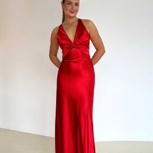 Elena | Alessara Sukienka Maxi Satynowa z Odkrytymi Plecami