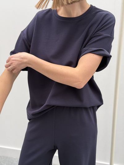 Selinne – Granatowe Spodnie z Szeroką Nogawką