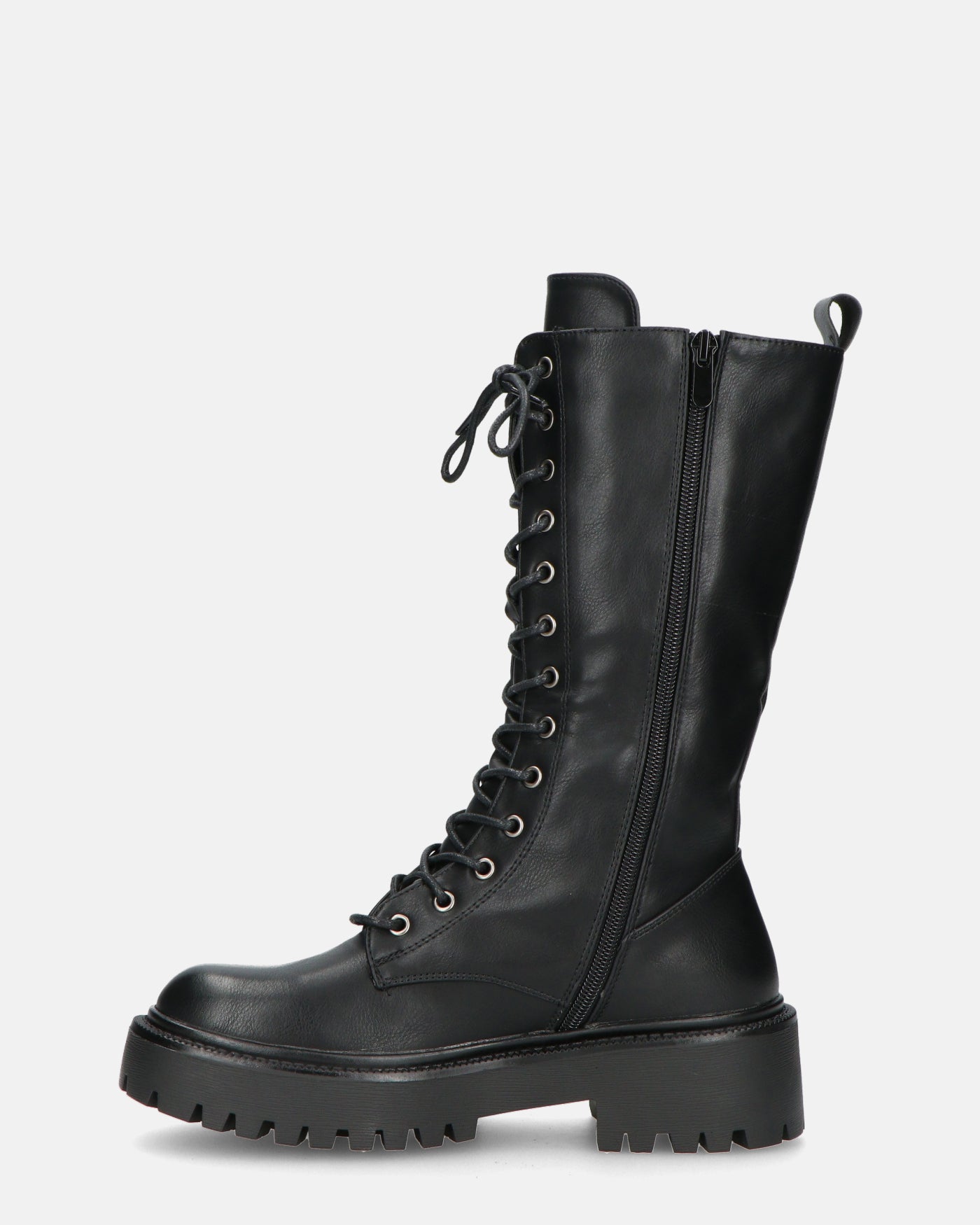 JULIANA | Czarne Botki z Sznurowadłami i Boczny Zamek