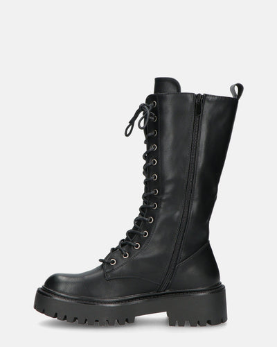 JULIANA | Czarne Botki z Sznurowadłami i Boczny Zamek