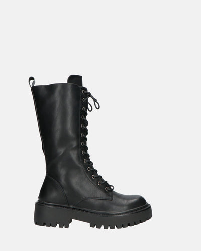 JULIANA | Czarne Botki z Sznurowadłami i Boczny Zamek