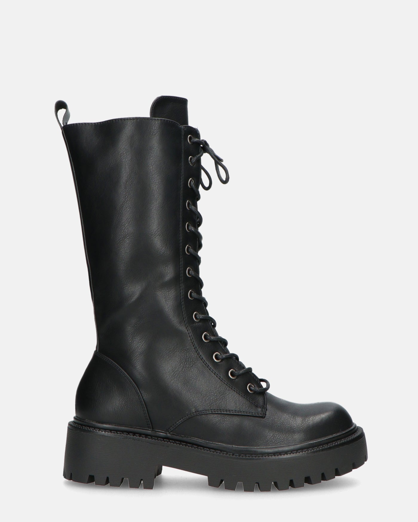 JULIANA | Czarne Botki z Sznurowadłami i Boczny Zamek