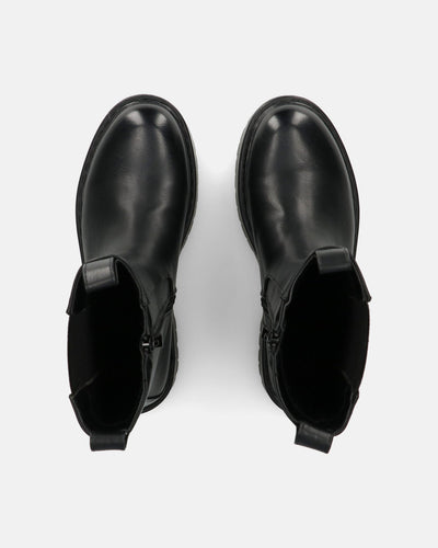 JUNY | Czarne Botki Z Platformą I Elastyczną Taśmą