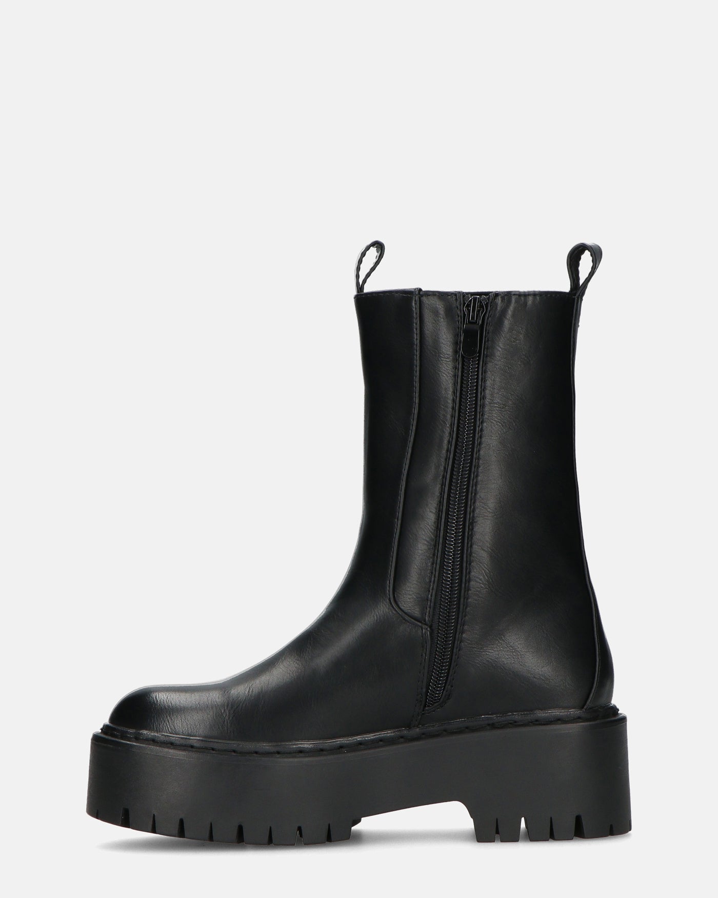 JUNY | Czarne Botki Z Platformą I Elastyczną Taśmą