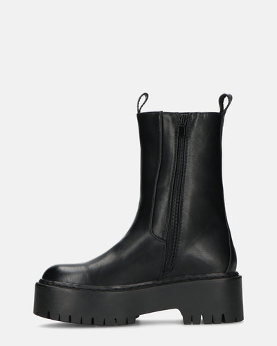 JUNY | Czarne Botki Z Platformą I Elastyczną Taśmą