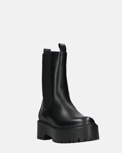 JUNY | Czarne Botki Z Platformą I Elastyczną Taśmą