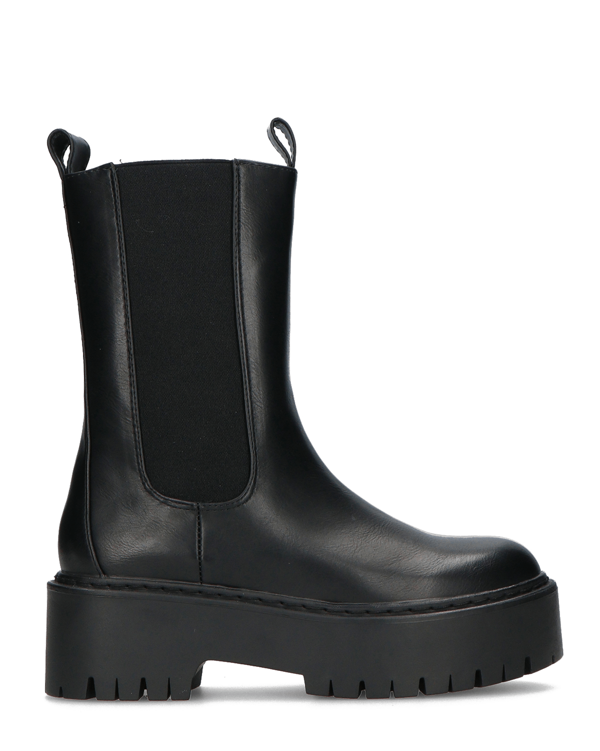 JUNY | Czarne Botki Z Platformą I Elastyczną Taśmą