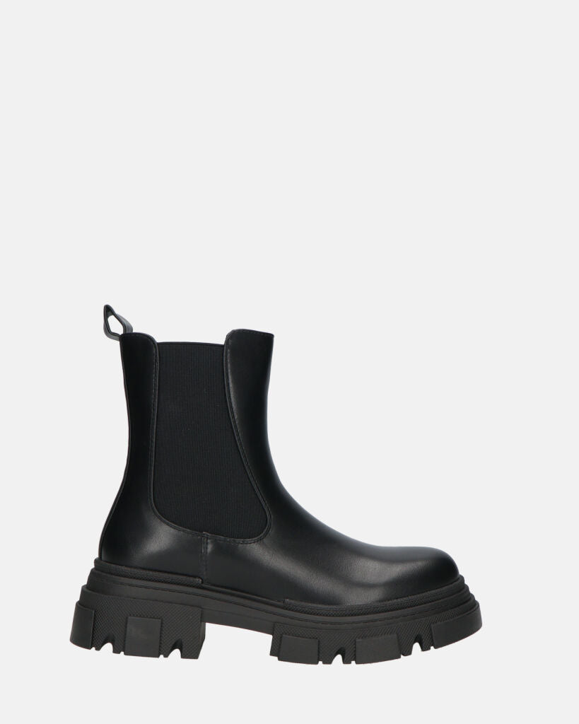 NORMA | Botki z Boczny Zamek z Czarnej Skóry Syntetycznej