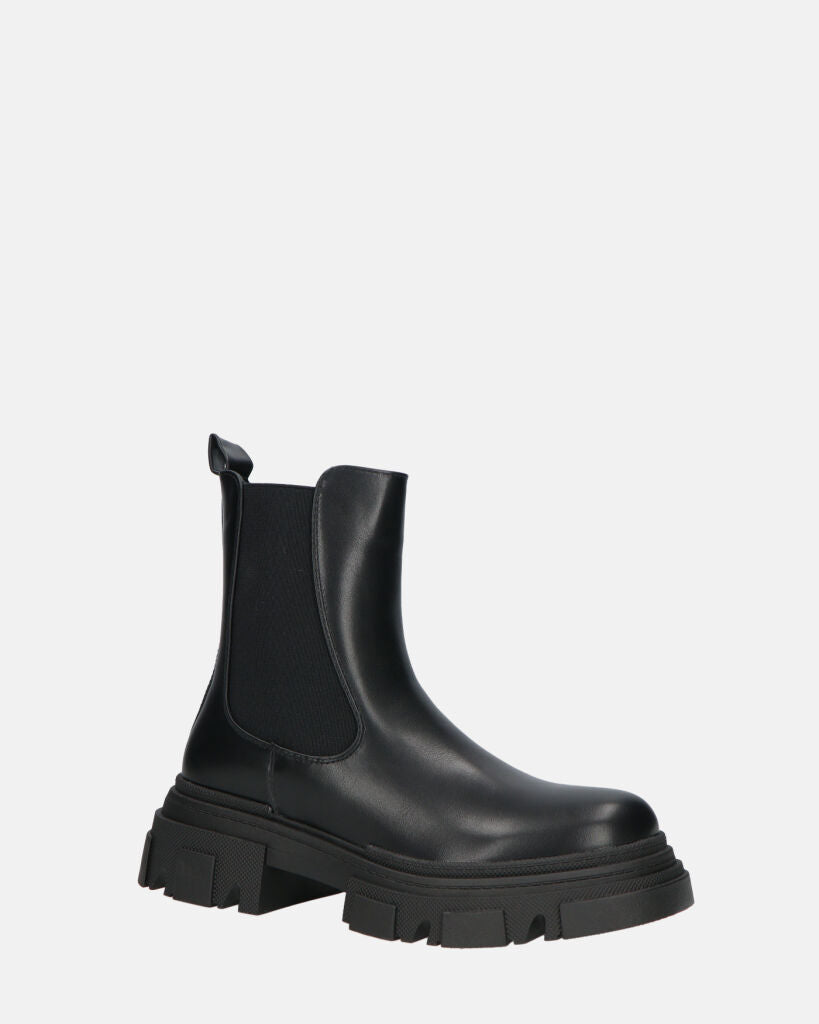 NORMA | Botki z Boczny Zamek z Czarnej Skóry Syntetycznej