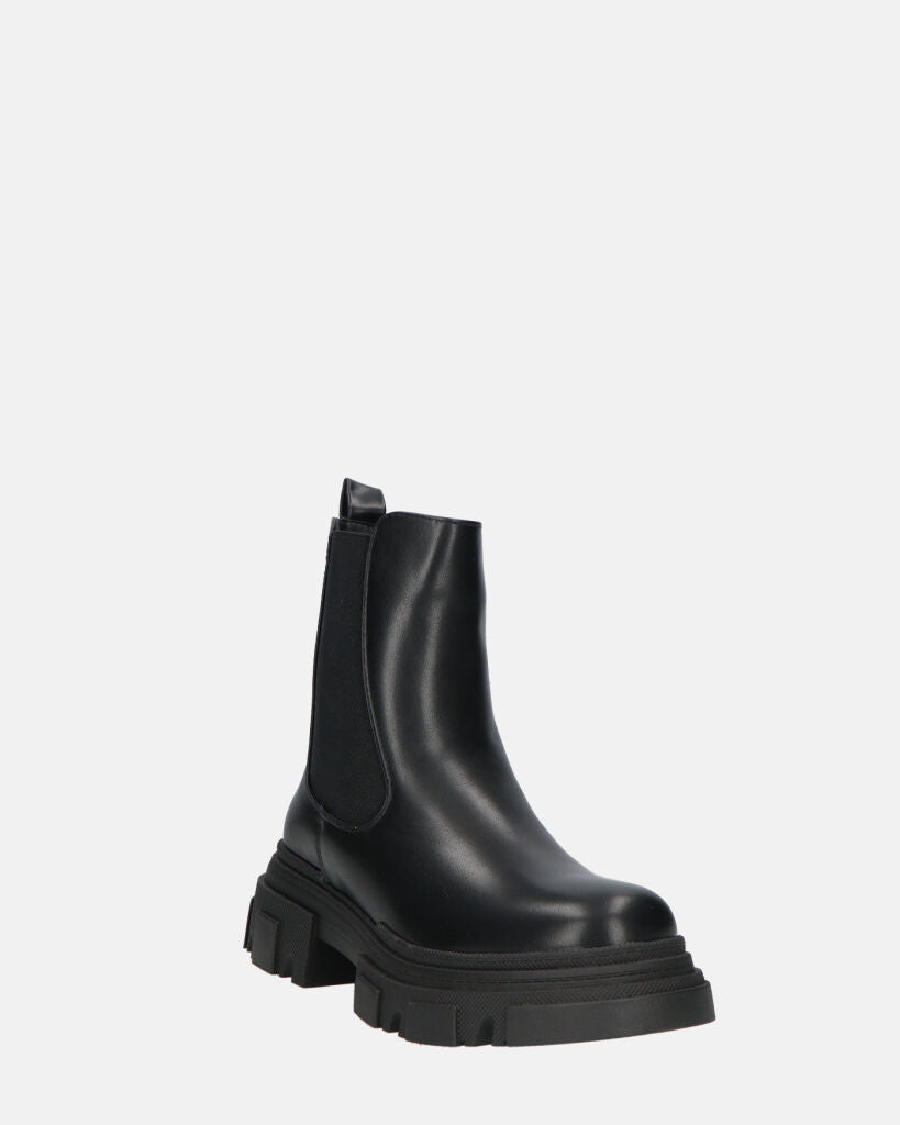 NORMA | Botki z Boczny Zamek z Czarnej Skóry Syntetycznej