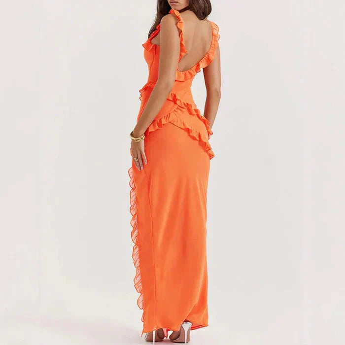 Laia | Riana Sukienka Lekką z Falbanami i Dekoltem w Kształcie Wody