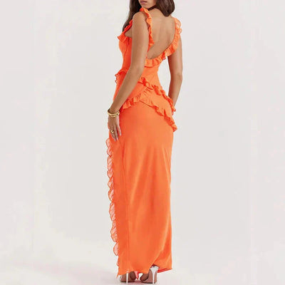 Laia | Riana Sukienka Lekką z Falbanami i Dekoltem w Kształcie Wody