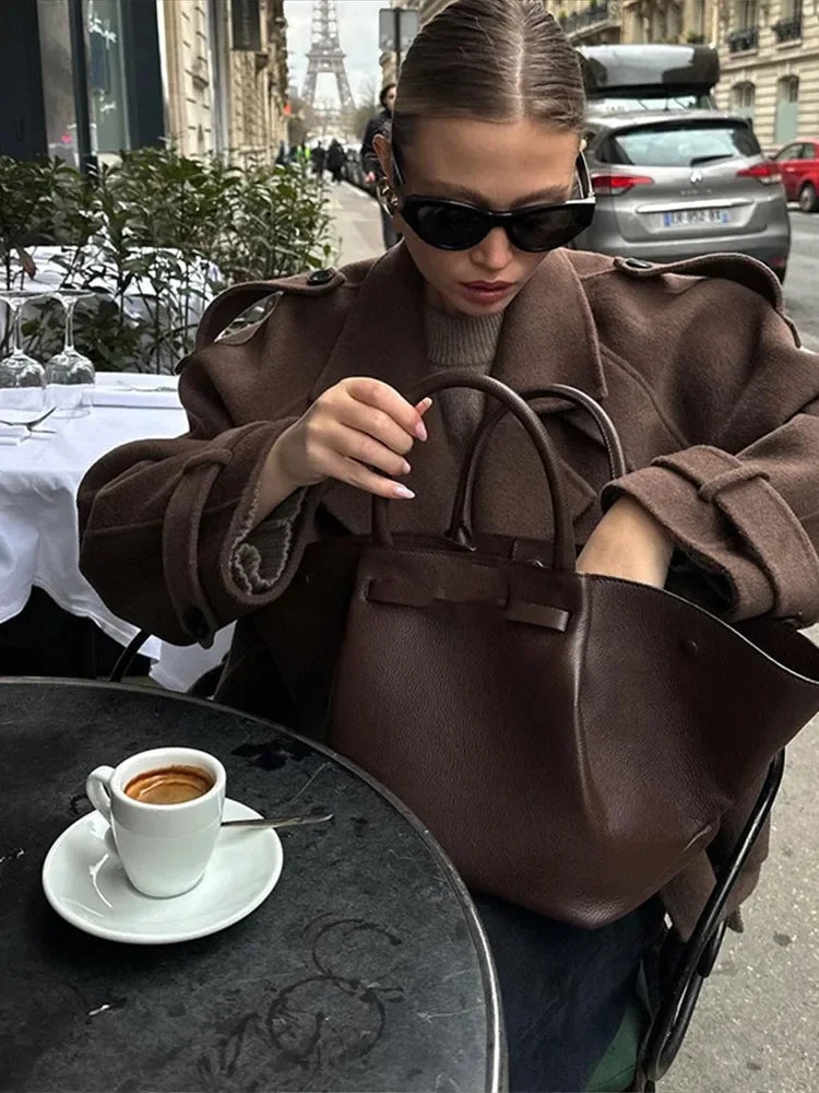 Carlotta | Kurtka Damska z Kapturem Typu Coffee Wol - Casual