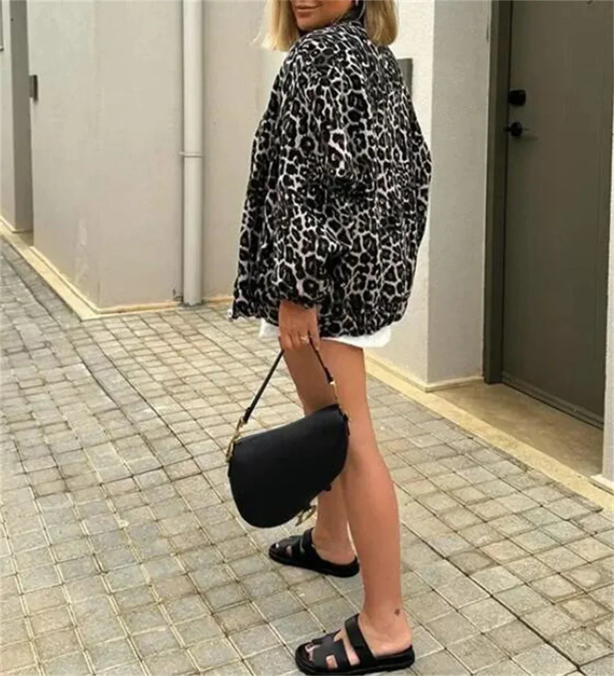 LEONTIEN | Kurtka Bomber z Imitacją Wzoru Lamparta