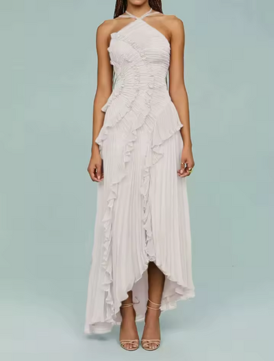 Irene | Mireli Sukienka Maxi Kalina z Halterem i Falbanami