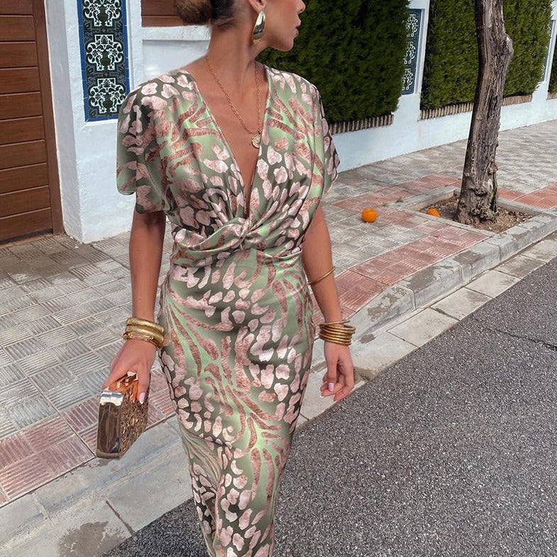 Roxanne | Długa Sukienka Aksamitna z Kwiatowym Wzorem