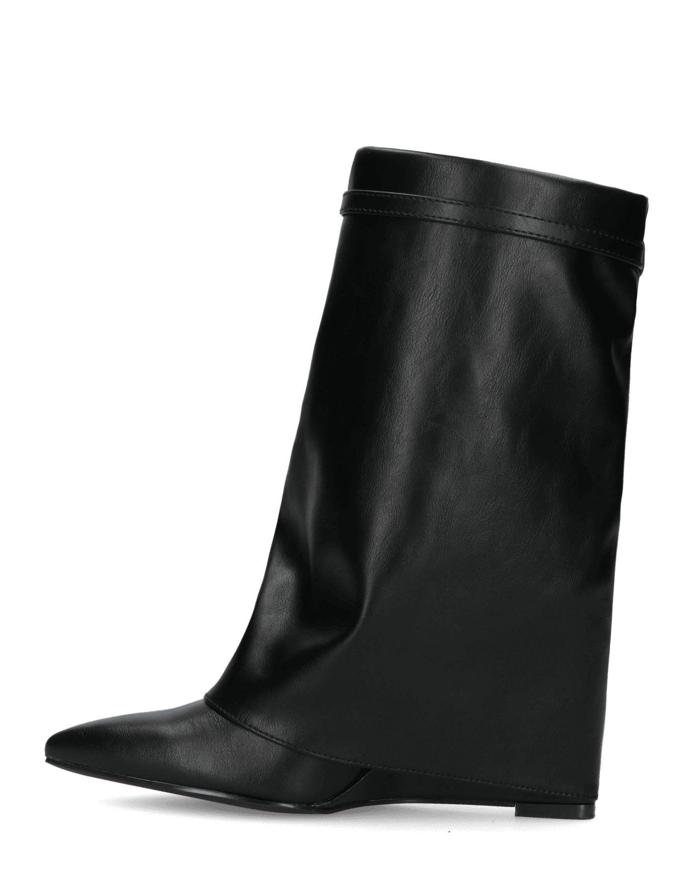 TAINA | Czarne Botki Z Niskim Cholewką Z Faldkiem I Koturnem