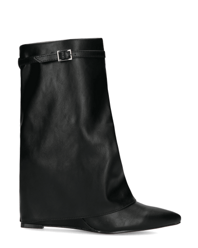 TAINA | Czarne Botki Z Niskim Cholewką Z Faldkiem I Koturnem