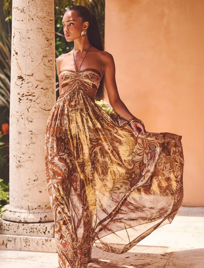 Lucía | Calissara Sukienka Maxi z Etnicznym Akcentem