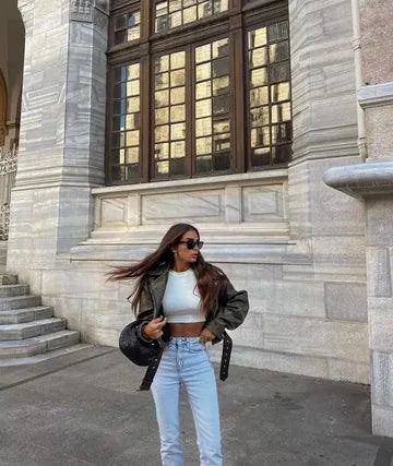 Vittoria | Krótka Skórzana Kurtka - Retro - Wysokiej Jakości Skóra