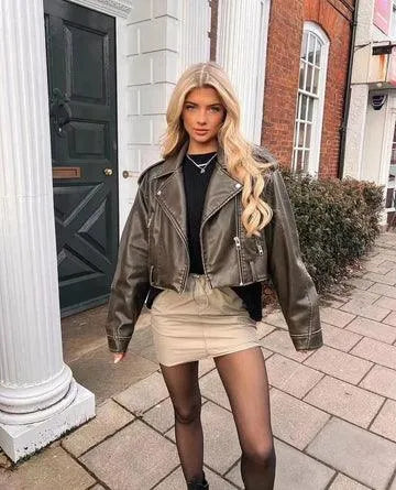 Vittoria | Krótka Skórzana Kurtka - Retro - Wysokiej Jakości Skóra