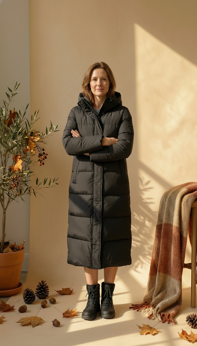 Ava | Długa Kurtka Puchowa Wiatroszczelna