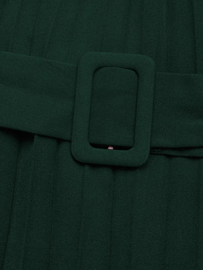 Clara | Jowita Sukienka Midi Plisowana Zielona z Paskiem