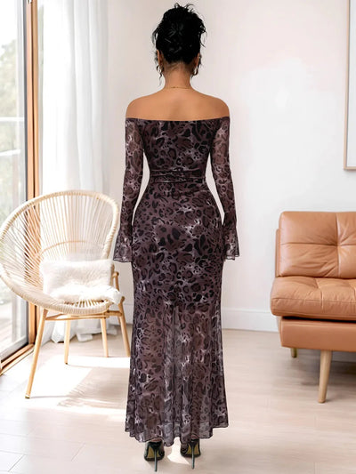 Eva | Olga Sukienka Maxi Off-Shoulder z Wzorem Pantery